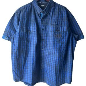 Y2K Vintage Harley Davidson Blue Flannel Plaid Short Sleeve Shirt XXL Affliction